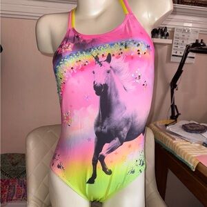 New Unworn Girls Wonder Nation Rainbow Colors Unicorn One Piece Swimsuit SZ 18